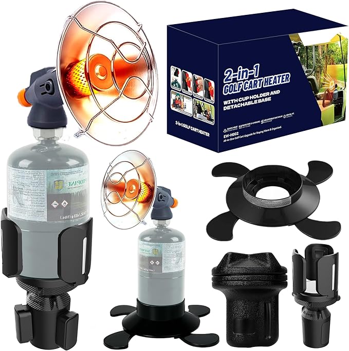 2-in-1 6800 BTU Golf Cart Heater Propane with Storage Box, Adjustable Cup Holder & Camping Base, Compatible with EZGO, Clu...