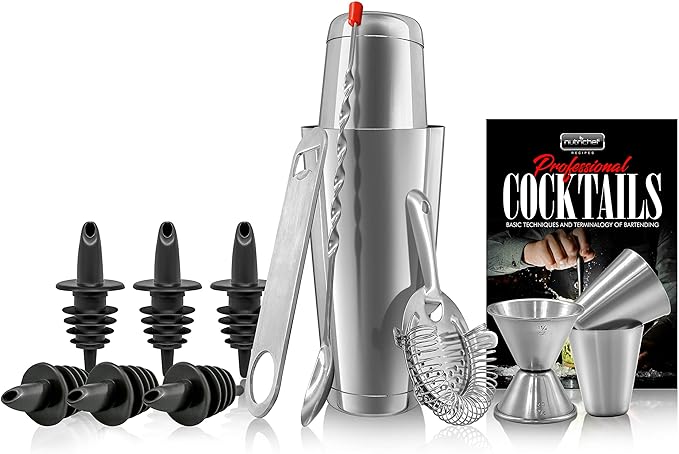 NutriChef Mixology Bartender Cocktail Shaker Set - Includes 15 & 30 oz Stainless Steel Shakers, 6 Bottle Pourers & More | ...