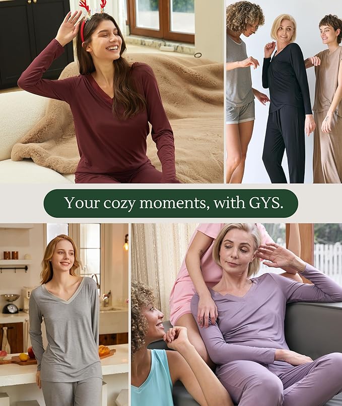 GYS Viscose from Bamboo Women's Pajama Sets Super Soft Long Sleeve Sleepwear Comfy Winter Pjs Sets S-4X