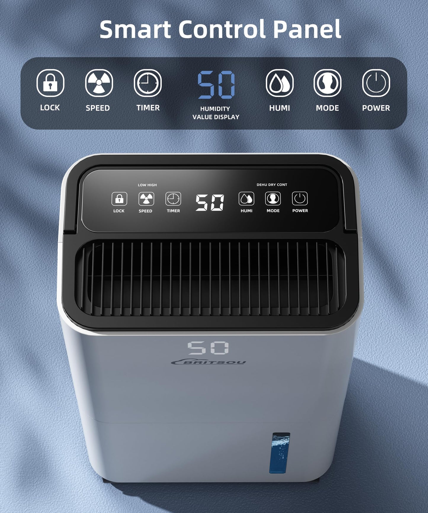 BRITSOU 34 Pint Dehumidifier for Basement with Drain Hose & 0.66 Gallon Water Tank, Manual & Auto Drainage, Smart Quiet Dehumidifiers for Home with Auto Shut off, 24HR Timer