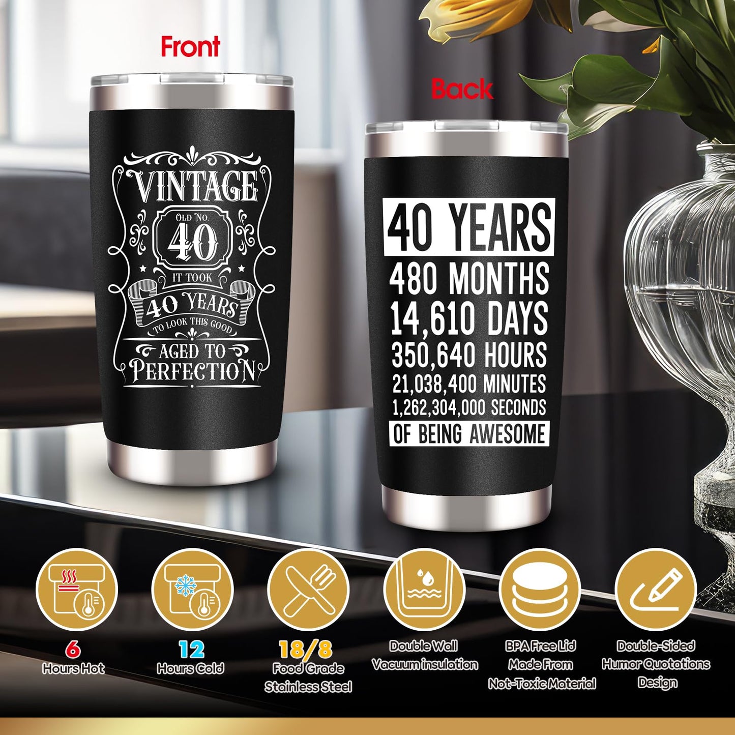 JTAMOHI 40th Birthday Gifts for Men - Unique Box with 20 Oz Tumbler, Scented Candle, Socks, Baseball Cap for Husband, Dad, Friends, Coworker, Teachers, Boss