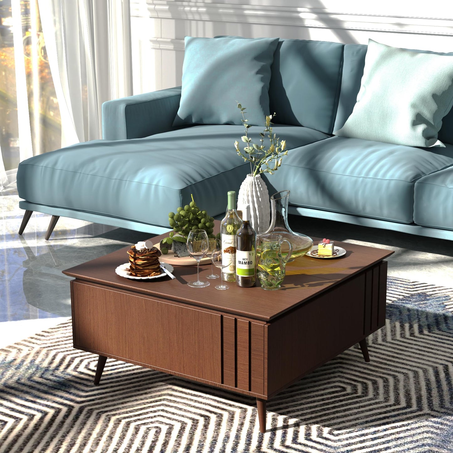 JOINICE 36.2" Lift Top Coffee Table with Storage, Large Square Coffee Tables with Hidden Compartment, Mid Century Modern Center Table for Home Office,Living Room,Dark Walnut