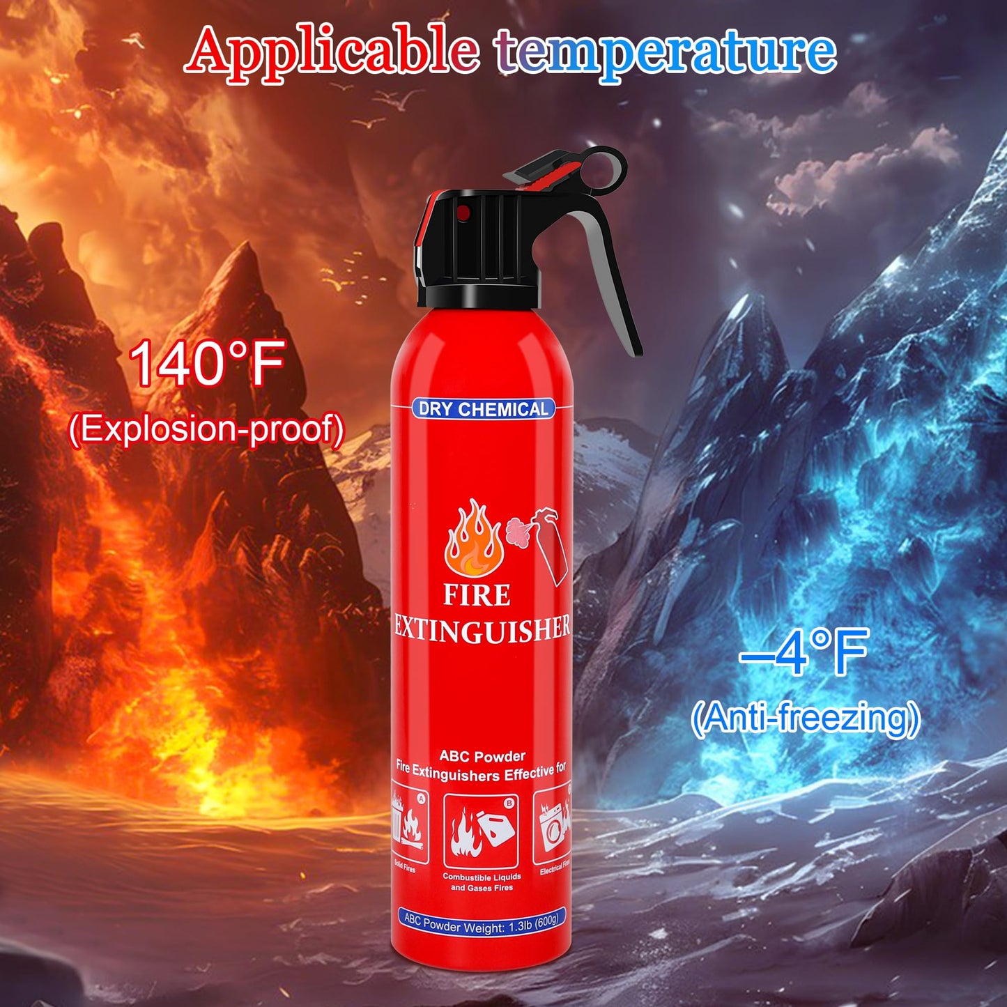 1 Pack ABC Dry Chemical Fire Extinguisher, Portable Dry Powder Fast-Acting Fire Extinguishers with Mount, Suitable for Home, Car, Boat, Truck, Electrical, Grease Fires