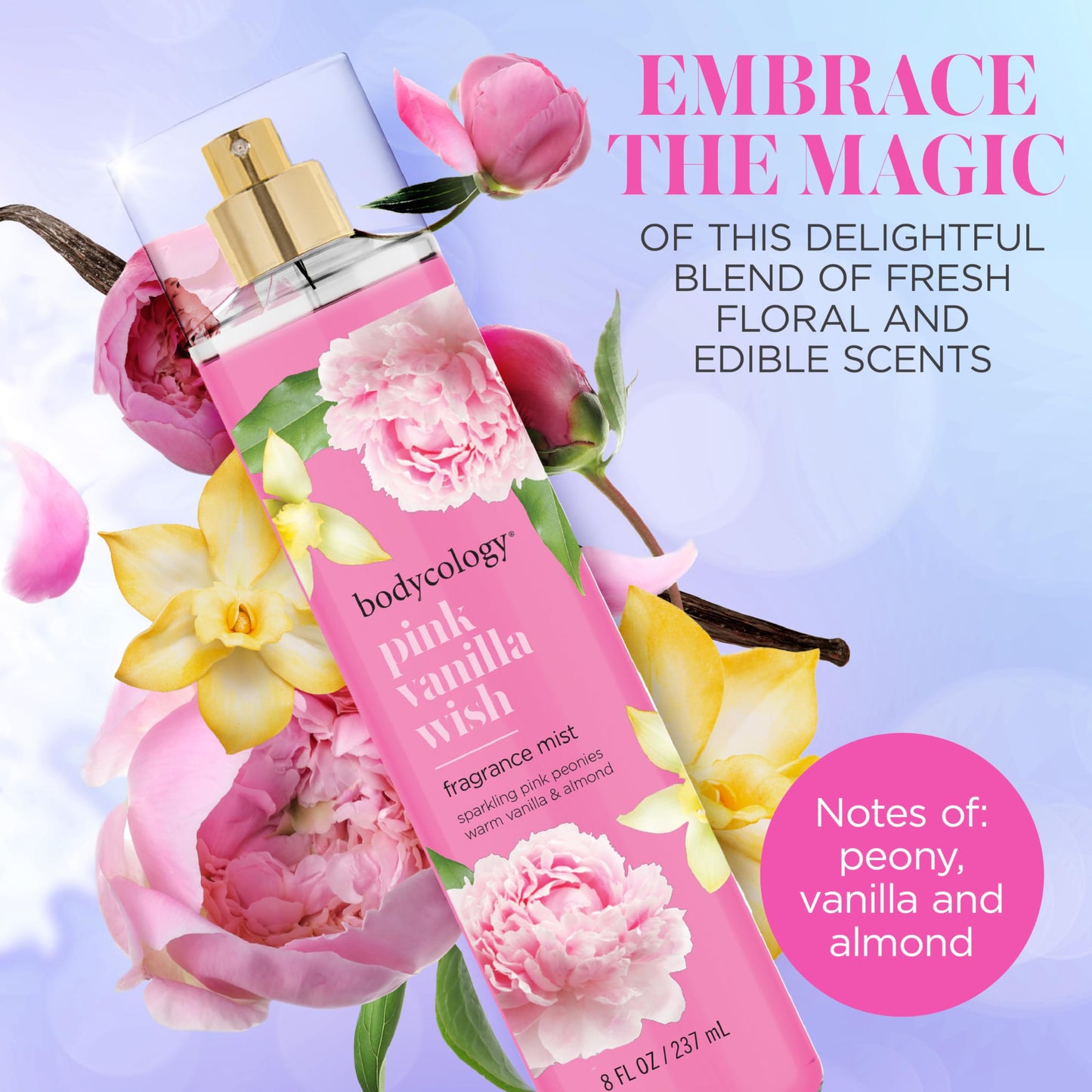 Bodycology Long-Lasting Fragrance Body Mist, Pink Vanilla Wish, 8 fl oz (Pack of 2)