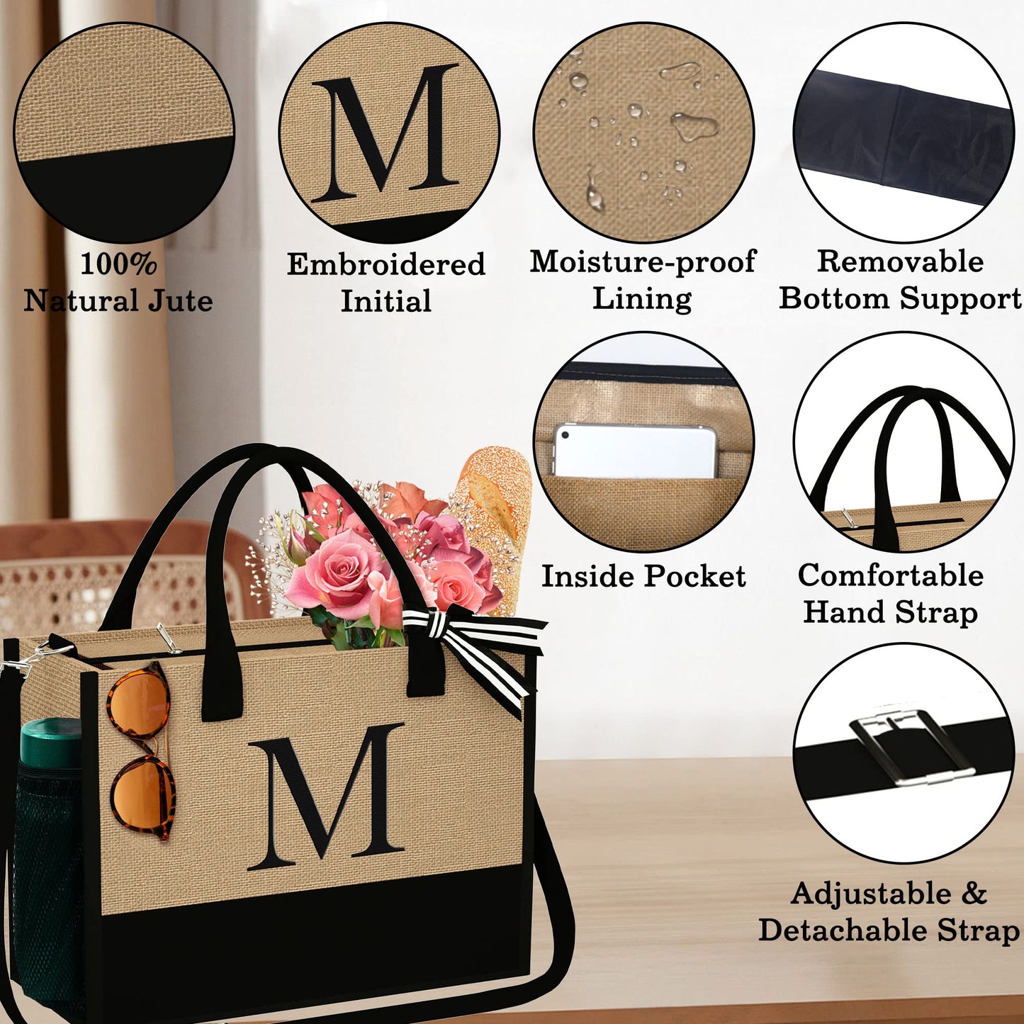 YOOLIFE Gifts for Women - Birthday Gifts for Women, Personalized Gift for Mom Sister Teacher, K Initial Tote Bag, Gift for Her, Friend Teacher Wife Mom Birthday