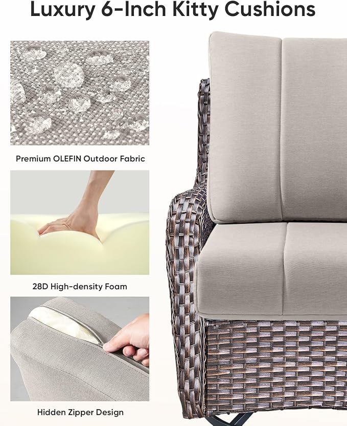 ACTREST Luxury 24x24x6 Inch Kitty Outdoor Chair Cushions Set of 4 - Heavy Duty Water-Resistant Cushion for Patio Furniture Dining Gliding Rocking Chair Loveseat L-Shape Sofa - Beige