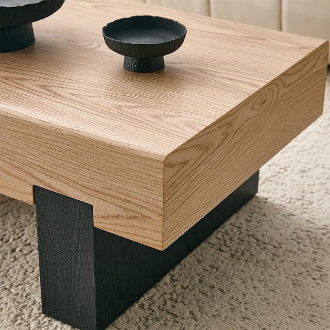 LKTART 46'' Rectangle Coffee Table for Living Room, Natural Wood Grain Pattern Thick Sturdy Legs Coffee Table with Storage for Dining Room Apartment Small Space (Natural Wood)
