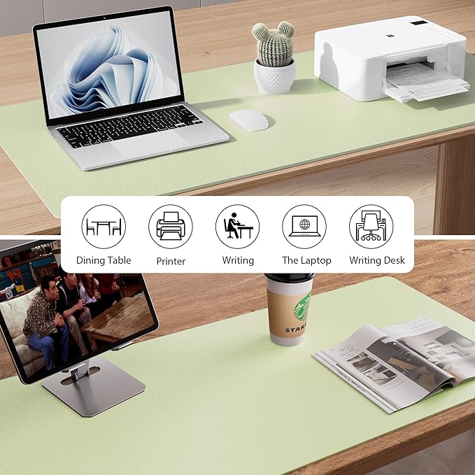 Aothia Leather Desk Pad Protector, Office Mat, Large Mouse Pad, Non-Slip PU Leather Blotter, Laptop Desk Pad, Waterproof Writing Pad for Office and Home (Grass Green, 31.5" x 15.7")