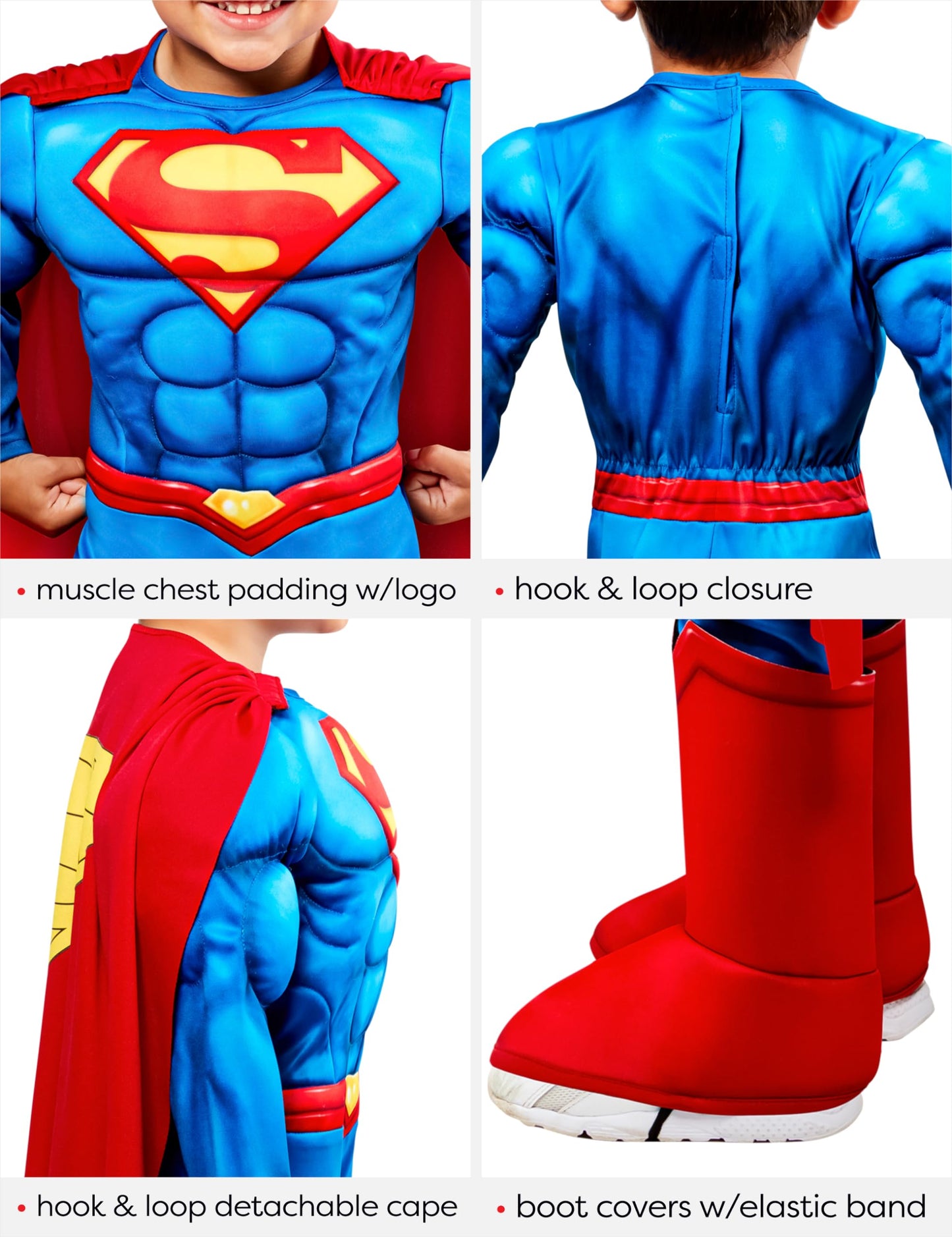 Rubies Superman Deluxe Padded Costume Jumpsuit and Cape for Toddlers Boys for Themed Parties and Halloween, 2T