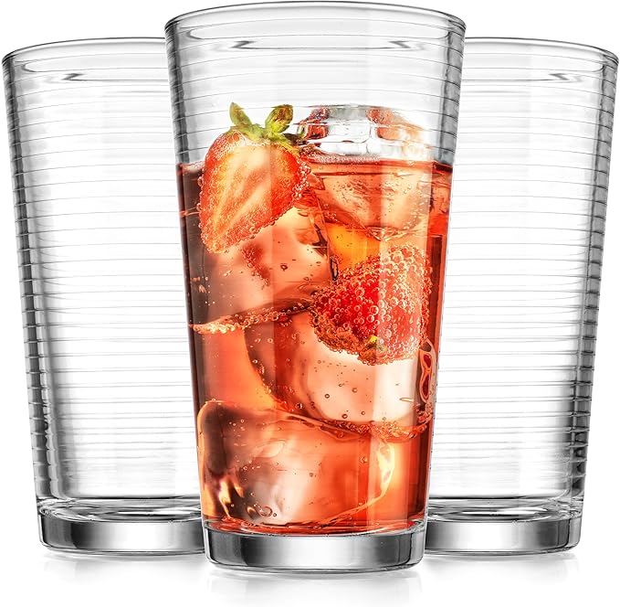 Glaver's Drinking Glasses Set of 10 Highball Glass Cups, Premium Quality 17 Oz. Coolers, Ribbed Glassware. Ideal for Wate...