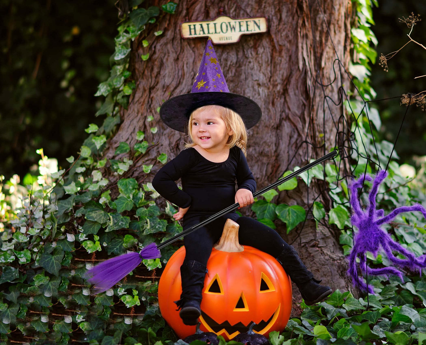 MISS FANTASY Toddler Witch Costume Halloween Witch Costume Accessories Girls Including Witch Hat and Broom Witch Purple Tutu Toddler Striped Witch Socks for 3-5 Kids Hocus Pocus Costume for Toddler