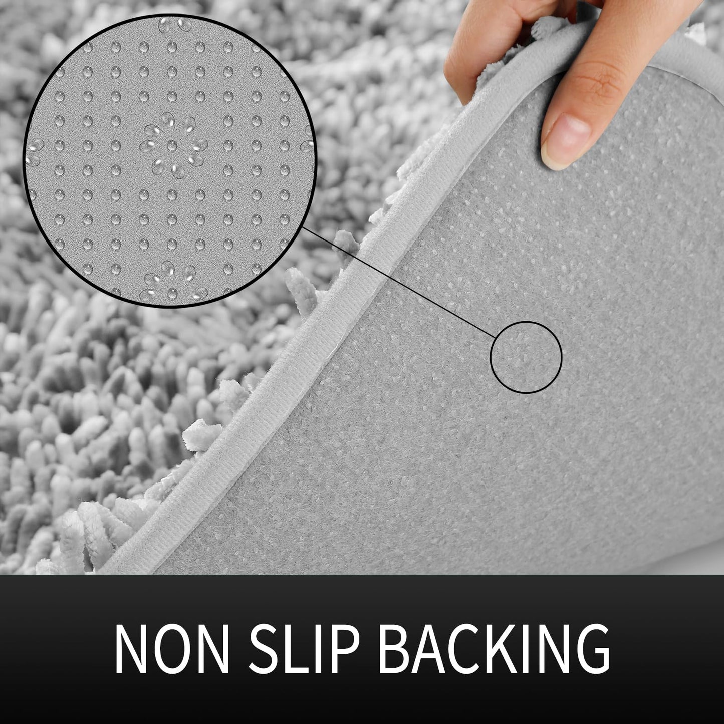 Yimobra Chenille Bathroom Rugs Non Slip, Extra Thick Soft Absorbent Bath Rug 24x17 Inch, Machine Washable Quick Dry Bath Mat for Bathroom Floor, Tub and Shower, Home Decor Accessories, Light Grey