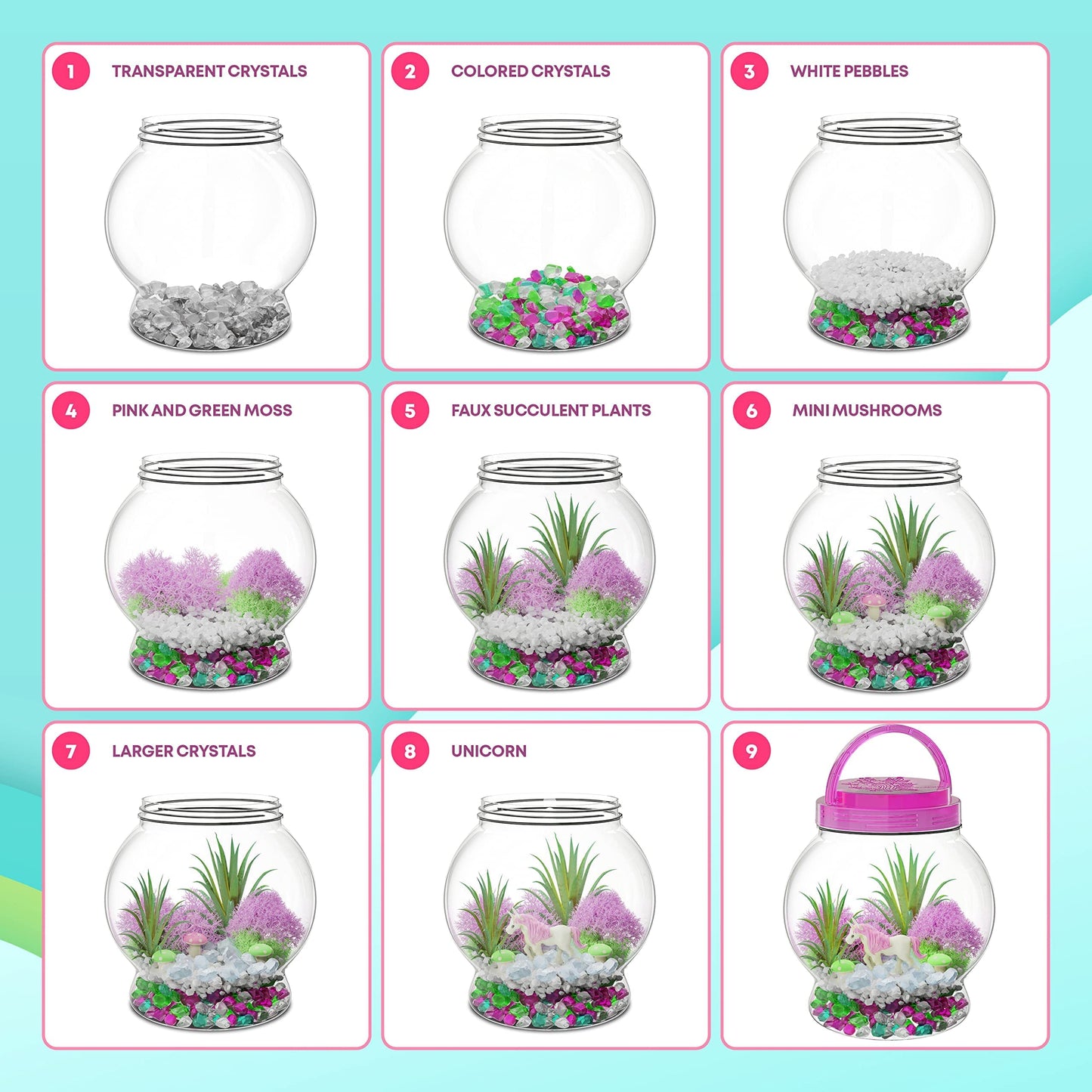 Dan&Darci Light-Up Unicorn Terrarium Kit for Kids - Kid Birthday Gifts - Best Unicorn Toys & Activities Kits Presents - Arts & Crafts for Little Girls & Boys Age 4 5 6 7 8-12 Year Old Girl Gift