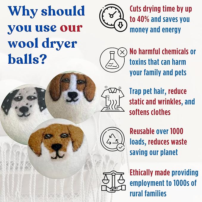 Wool Dryer Balls Organic Premium | 6 Balls XL, Ethically & Humanely Made, Natural Fabric Softener, Laundry Dryer Balls Reusable, Wrinkle Release, Organic Fabric Softener Ball, Say No! to Dryer Sheets