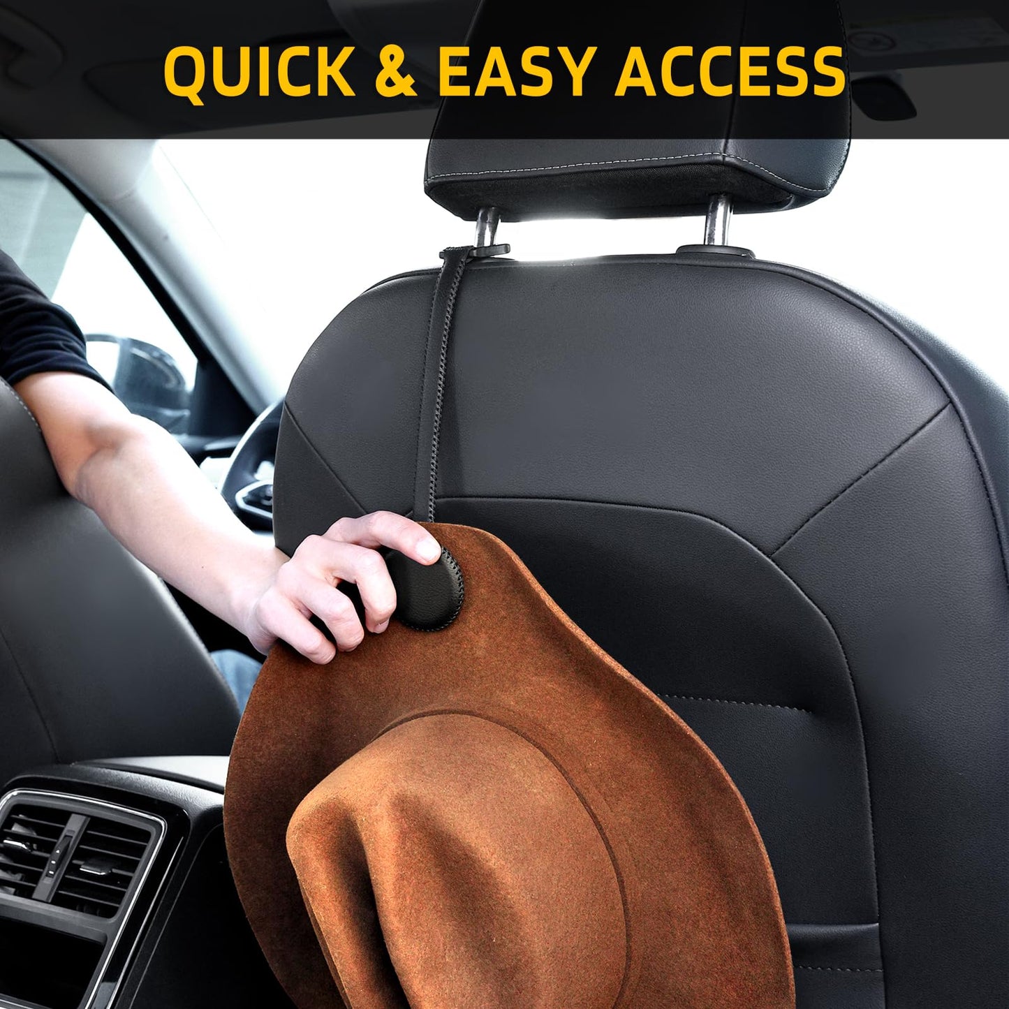 Cowboy Hat Holder for Truck, Magnetic Hat Clip Leather Hat Rack for Car, Headrest Hat Hanger Vehicle Hat Organizer Accessories - Keep Hat Shape, Black, 1 Pack