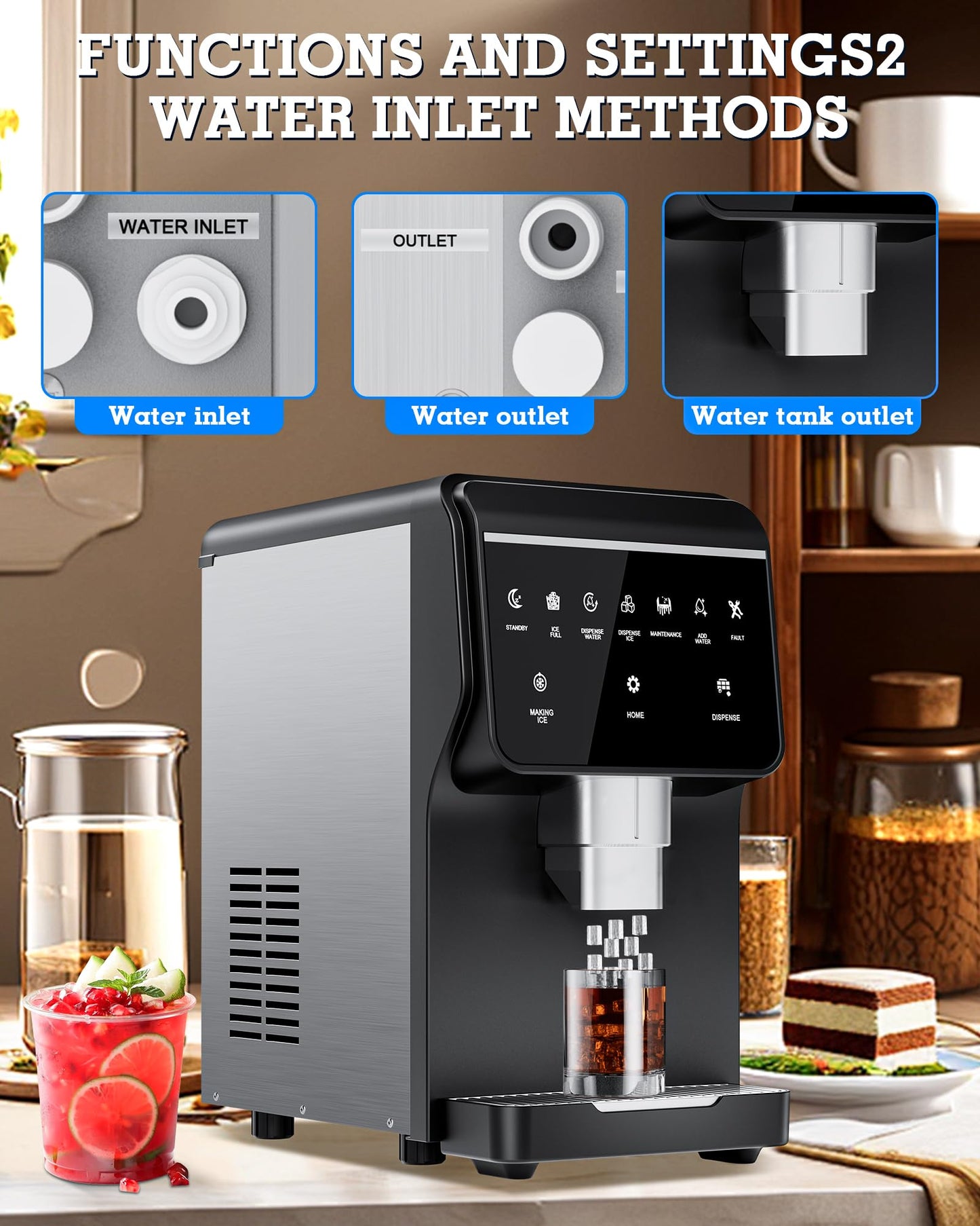 Nugget Ice Maker Machine 80LB/24H, Ice Makers 6 LB Ice Storage, Chewable Pellet, Ice Water, Self-Cleaning Function for Home/Office/Party/RV