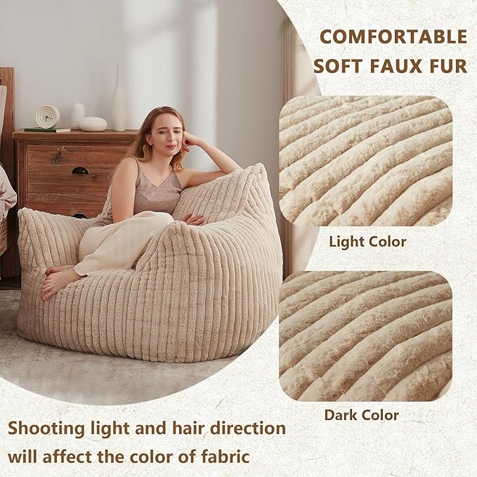 Achicsofar Giant Bean Bag Chairs for Adults Teens, Large Bean Bag Sofa Chairs with Filling Comfy Fuzzy BeanBag Chair with Armrests for Bedroom Living Room Reading