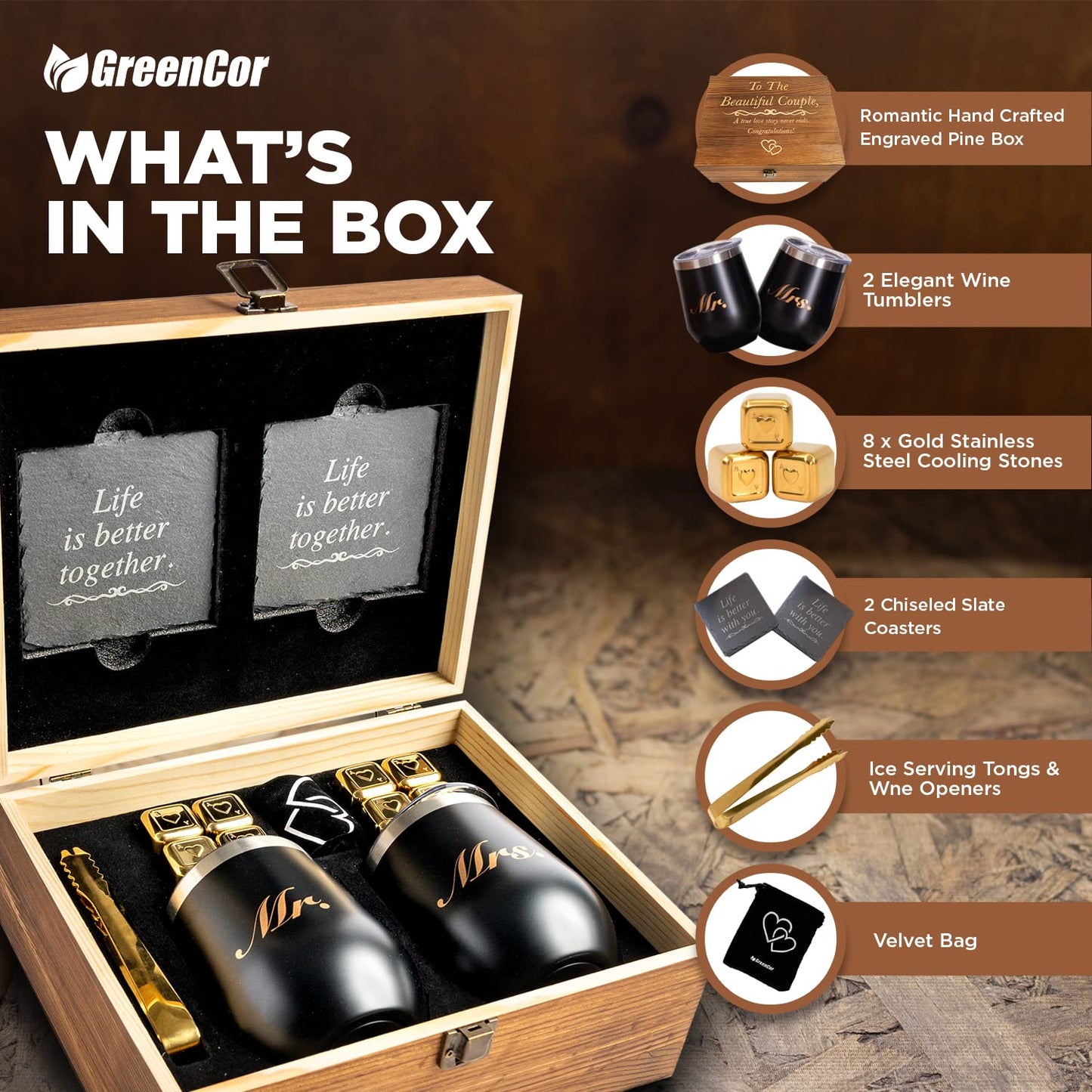 Unique Gifts for Couples - Engagement Wine Tumbler Gift Set - ‘To The Beautiful Couple’, Bridal Shower Gifts for Her - Wedding Gifts for Couple - Mr and Mrs Tumbler Set