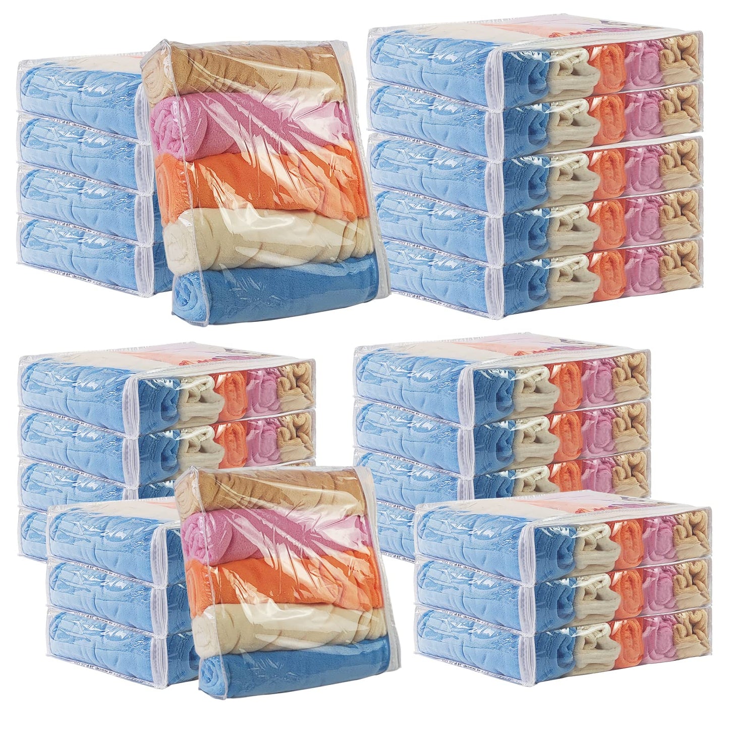 25Pcs Clear Vinyl Zippered Storage Bags，Blankets Storage Bags Plastic Storage Bags for Sweater Clothes Bed Sheet Organizer with Zipper for Closet Linen Sweater Bed Sheet Pillow