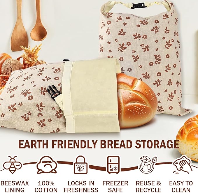 2 Pack Reusable Beeswax Bread Bags, Bags for Homemade Bread,Cotton Beeswax Bag to Keep Fresh,Sourdough Bread Bags