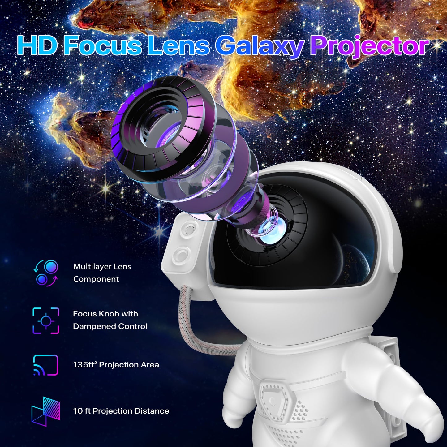 FlyLily Galaxy Projector, 12 in 1 HD Planetarium Astronaut Galaxy Projector for Bedroom, Galaxy Star Night Light Projector for Kids Adults Gaming Room/Party/Home Décor