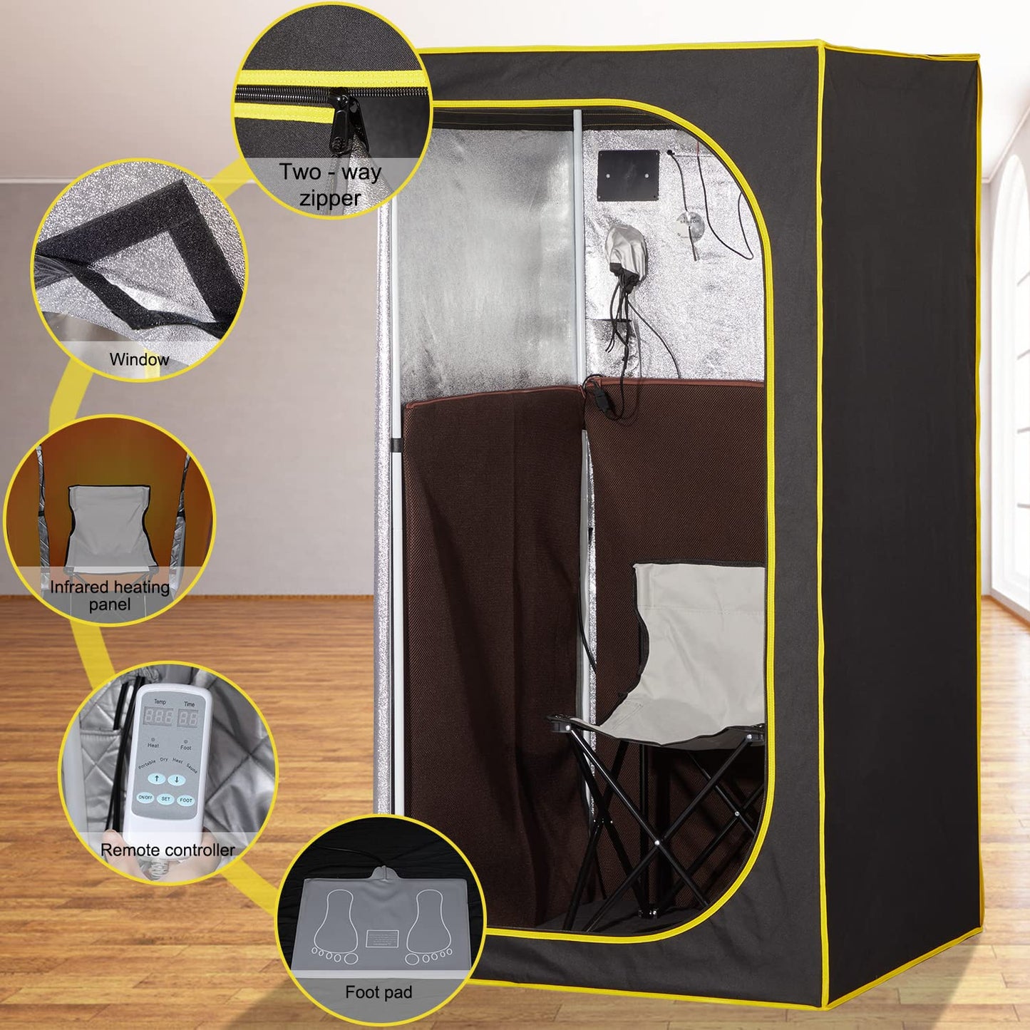 amocane Portable Infrared Sauna, Full Size Personal Home Sauna Spa for Relaxation, Dry Heart Sauna Tent with Heating Foot Pad & Fortable Chair (L 31.5" x H 31.5" x H 62.9")