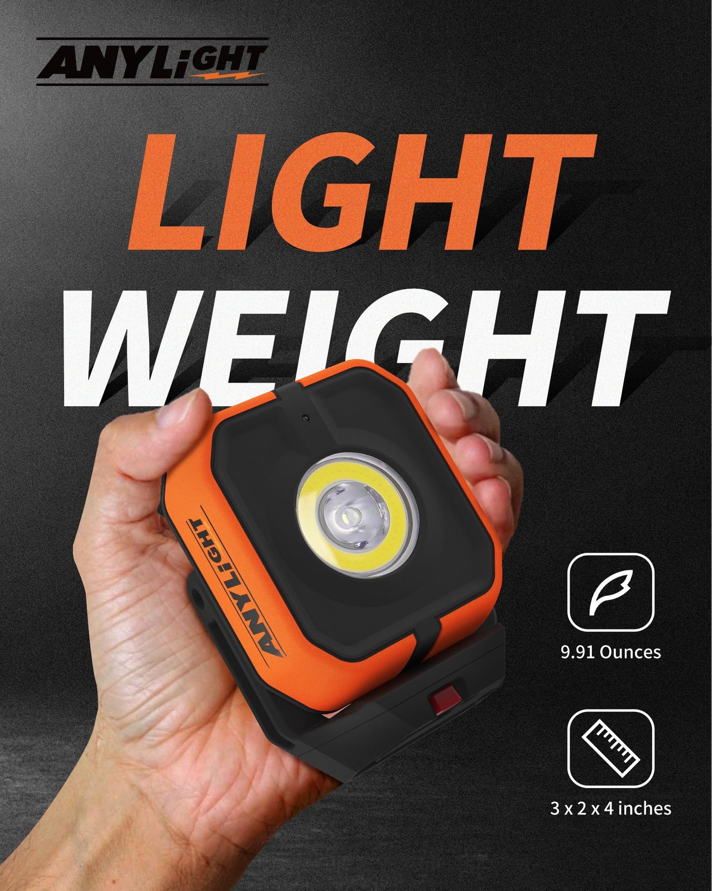 ANYLiGHT Work Light, Magnetic Rechargeable Light with 4 Modes & 150°Rotatable, 1200LM Waterproof Portable Light with 360° Rotating for Emergency Car Repair, Grill, Outdoor Work (1 PK Upgrade)