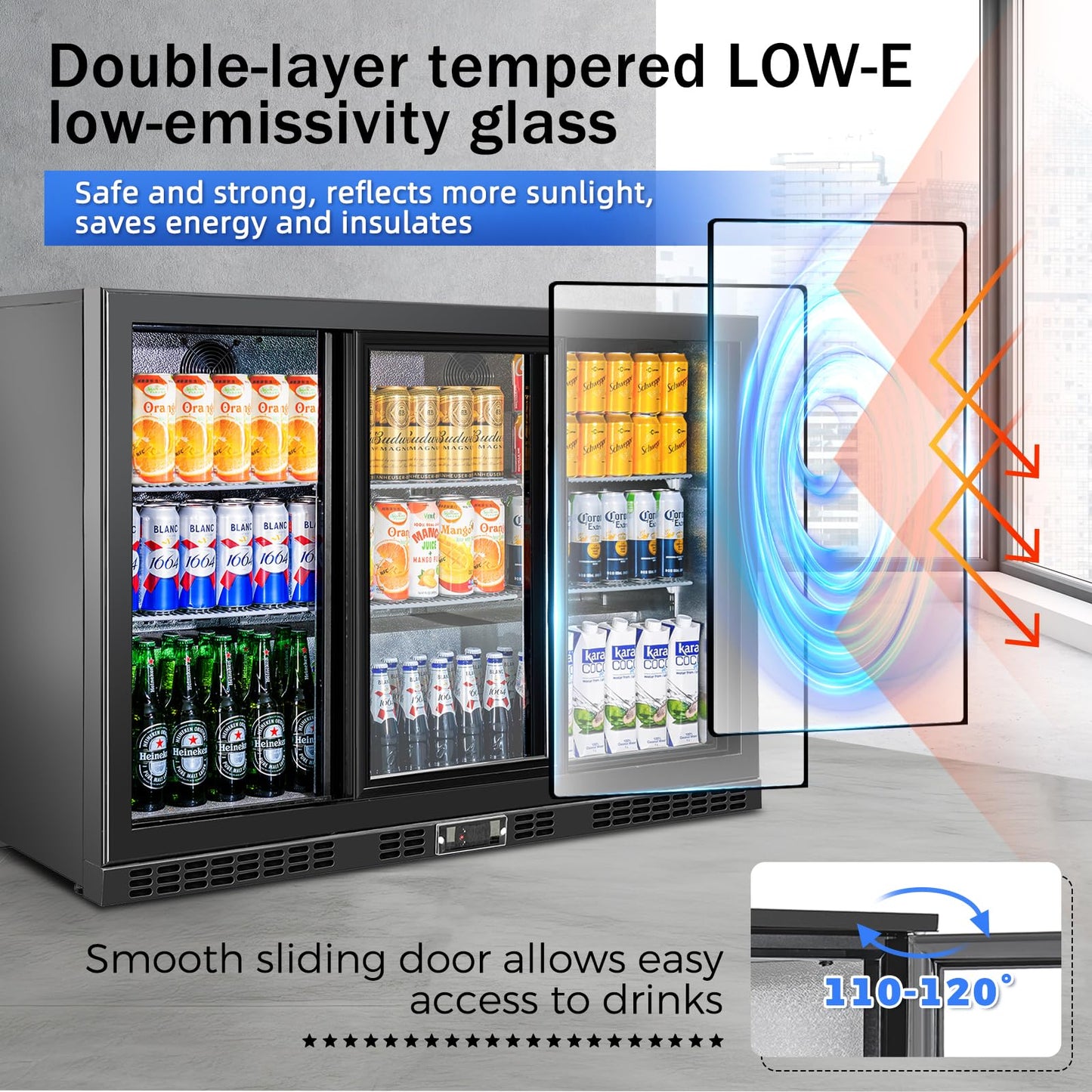 BINGERMA Back Bar Cooler with 3 Sliding Glass Doors 10.5 Cu.ft. ETL Commercial Beverage Refrigerator Black Drink Fridges for Beer, Wine,Soda, Drinks