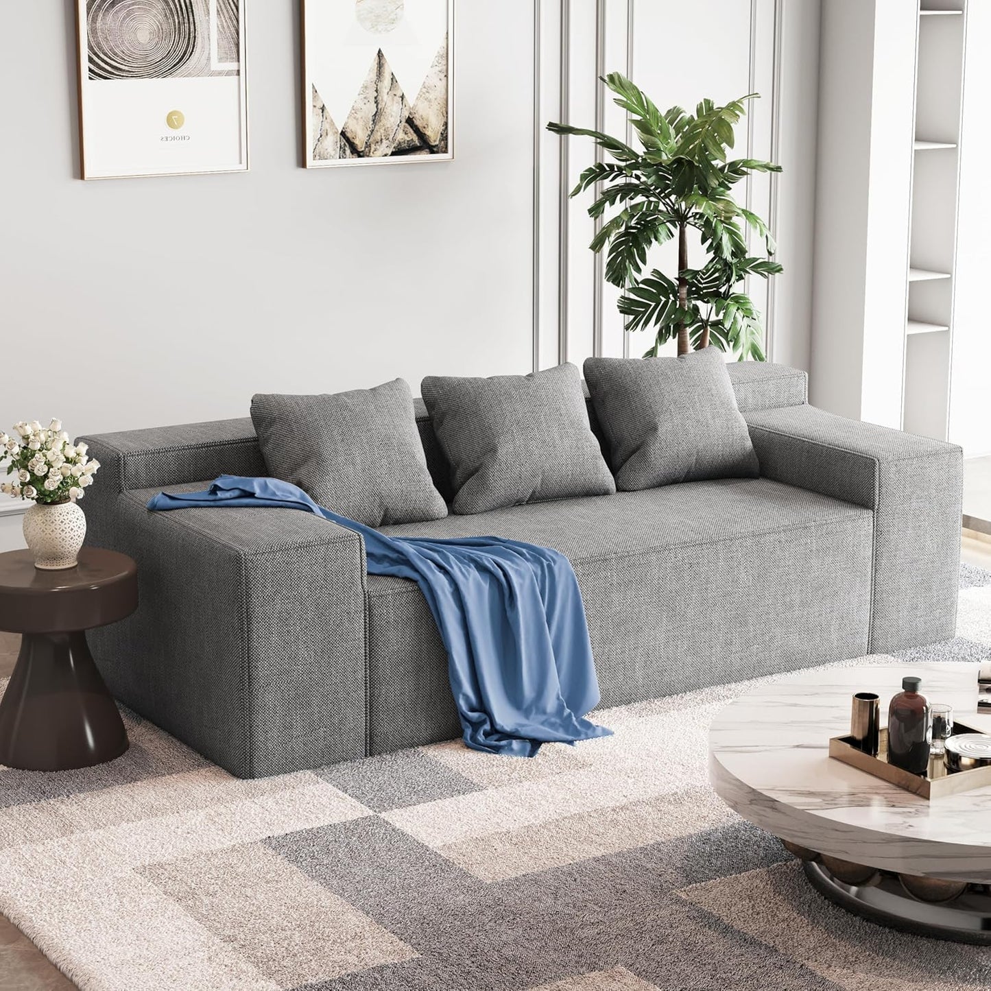 Modular Sectional Sofa, 3 Seater 105" Deep Seat Corduroy Lounge Sofa with Movable Cushions, Modular Couch for Small Spaces, Living Room, Bedroom, Apartment, Office - Gery