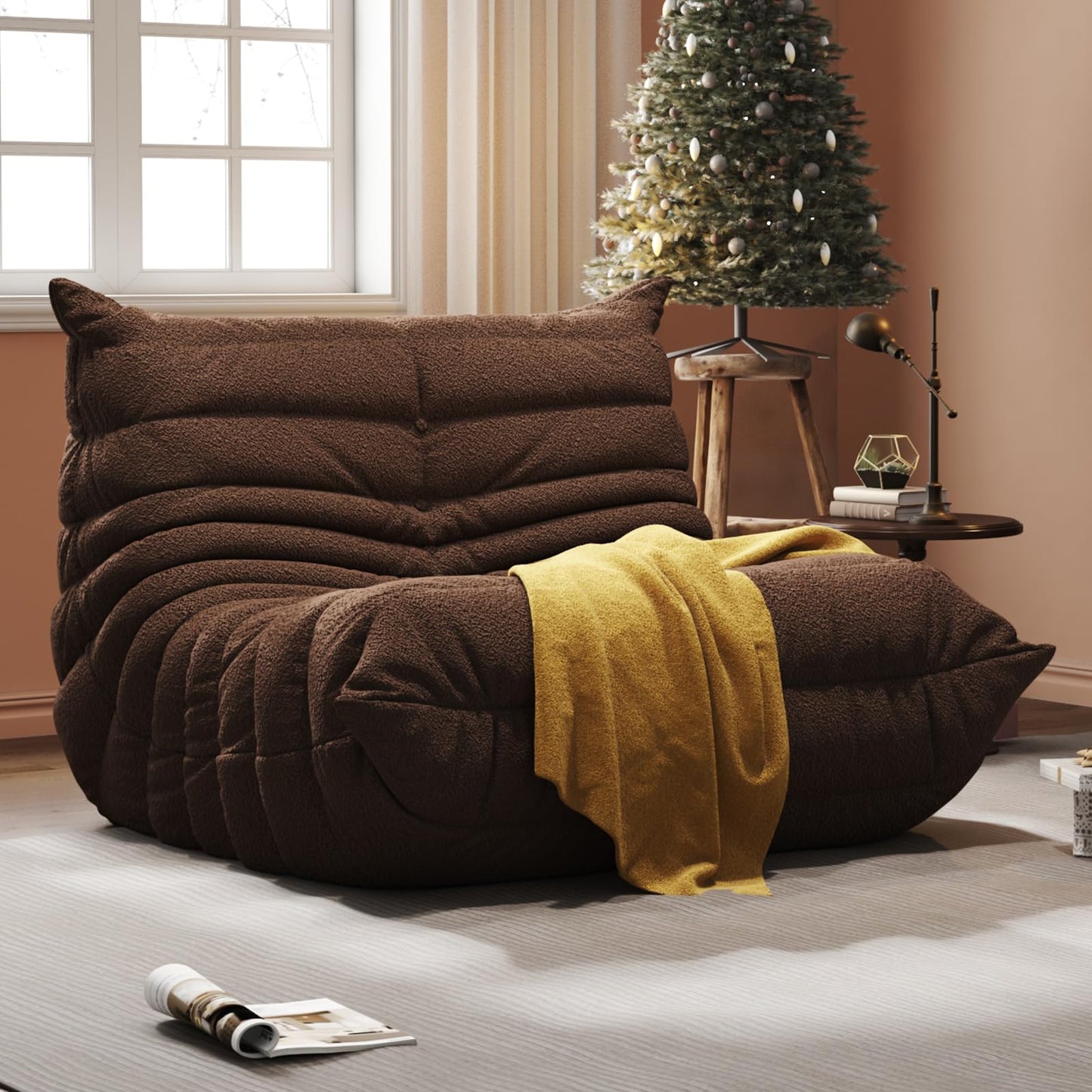 Bean Bag Chair, Fireside Chair, Large Bean Bag Chair for Adults, Bean Bag Chairs for Teens with High-Resilience Foam, Non-Slip Base Floor Lounge Sofa,Living Room (Coffee, Single)