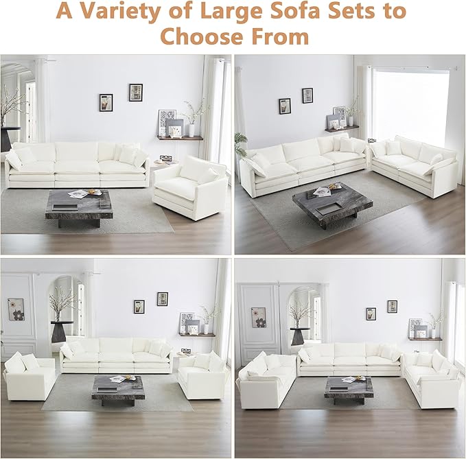 mikibama Luxury Modular Sectional Sofa, 111.5" Modern Chenille Comfy Cloud Couches for Living Room Office, 3 Seater Deep Sofa with 2 Armrest Pillows and 3 Toss Pillows, Beige
