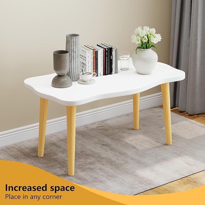 Funecy Cookie Coffee Table Low Table with 4 Solid Wood Sturdy Legs, Floor Table Desk for Sitting on The Floor, Storage and Living Room Furniture (White)