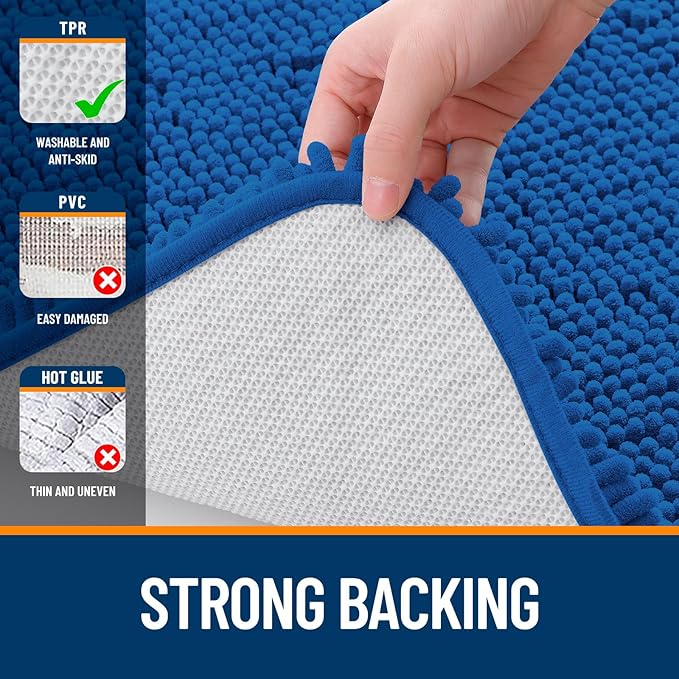 OLANLY Bathroom Rugs 36x24, Extra Soft Absorbent Chenille Bath Rugs, Rubber Backing Quick Dry, Machine Washable Bath Mats for Bathroom Floor, Tub and Shower, Home Decor Accessories, Deep Navy Blue