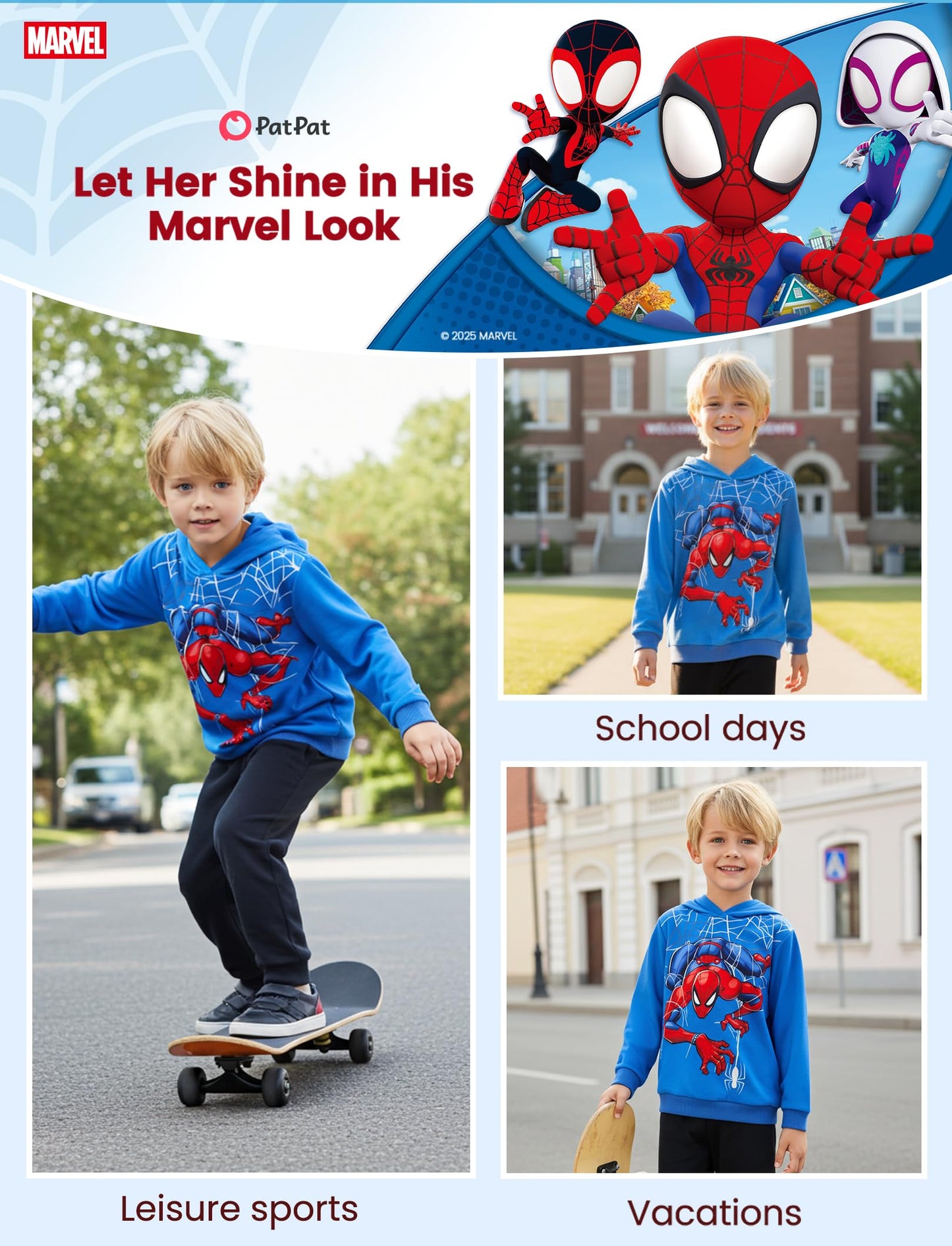 Marvel Spiderman Hoodie Sweatshirt Toddler Boys Cute Graphic Pullover Tops Kids Comfort Clothes for Birthday Gift Party Casual Outfit Blue 3-4T