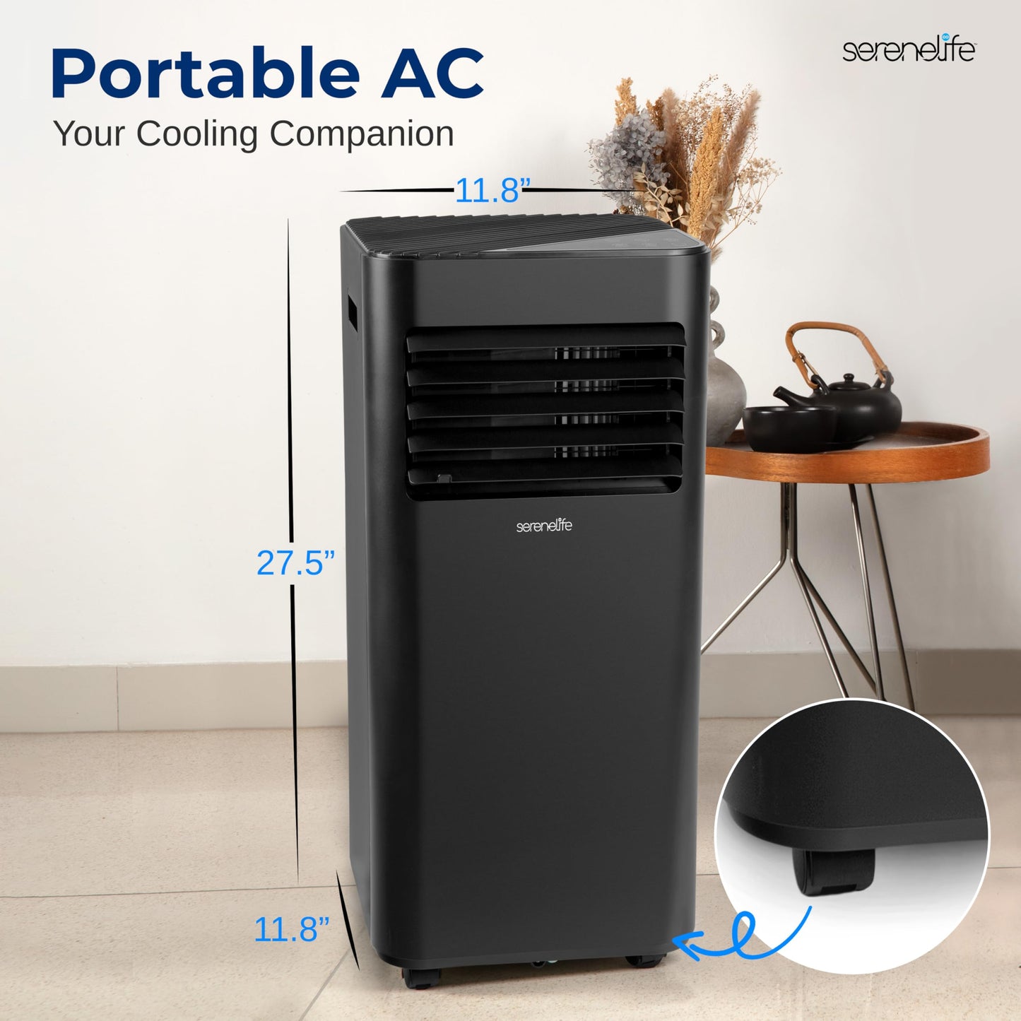 Serenelife 8000 Btu Portable Air Conditioner - 3-In-1 Compact Standing Air Conditioner For Room Up To 300 Sq. Ft. - Floor Ac Uni