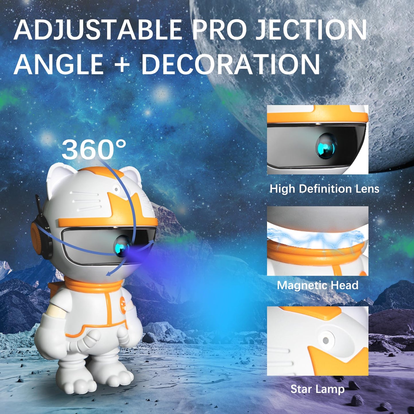 Galaxy Projector for Bedroom, Robot Cat Night Light with Remote Control, Adjustable Star Projector for Kids & Adults, Christmas Birthday Gift, Home Decor, Aesthetic Ceiling Light (White)