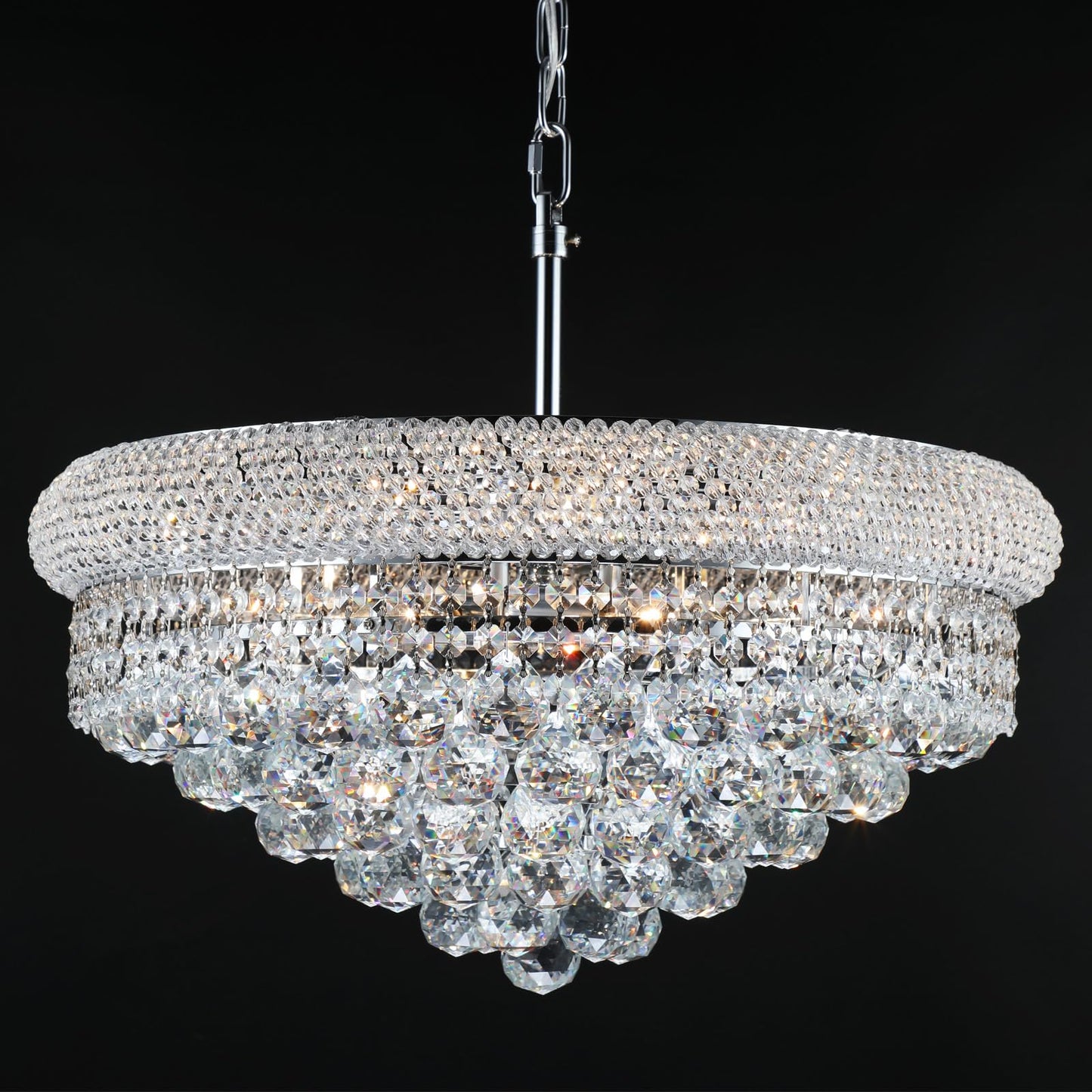 Crystal Chandeliers for Dining Room Light Fixtures Over Table, Empire Style k9 Crystal Chandelier for Bedroom, 9 Lights Chrome Luxury Lighting Fixtures for Living Room Kitchen lsland Entryway D22 Inch