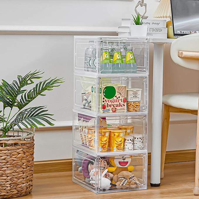 Storage Bins with Lids, 6 Pack Clear Plastic Storage Containers with Magnetic Acrylic Door, 19 Qt Stackable Storage Box for Home,Office Organizing