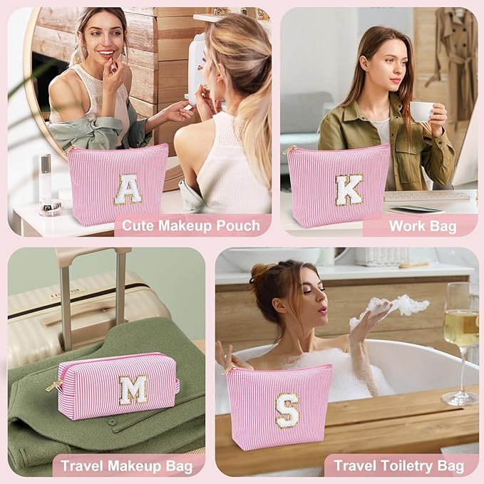 YOOLIFE Mom Birthday Gifts for Women, Personalized Monogram Makeup Bag Cosmetic Bag Travel Toiletry Bag Birthday Gifts for Women Her Bridesmaid Friend Sister Wife Girlfriend Daughter Gifts Pink I