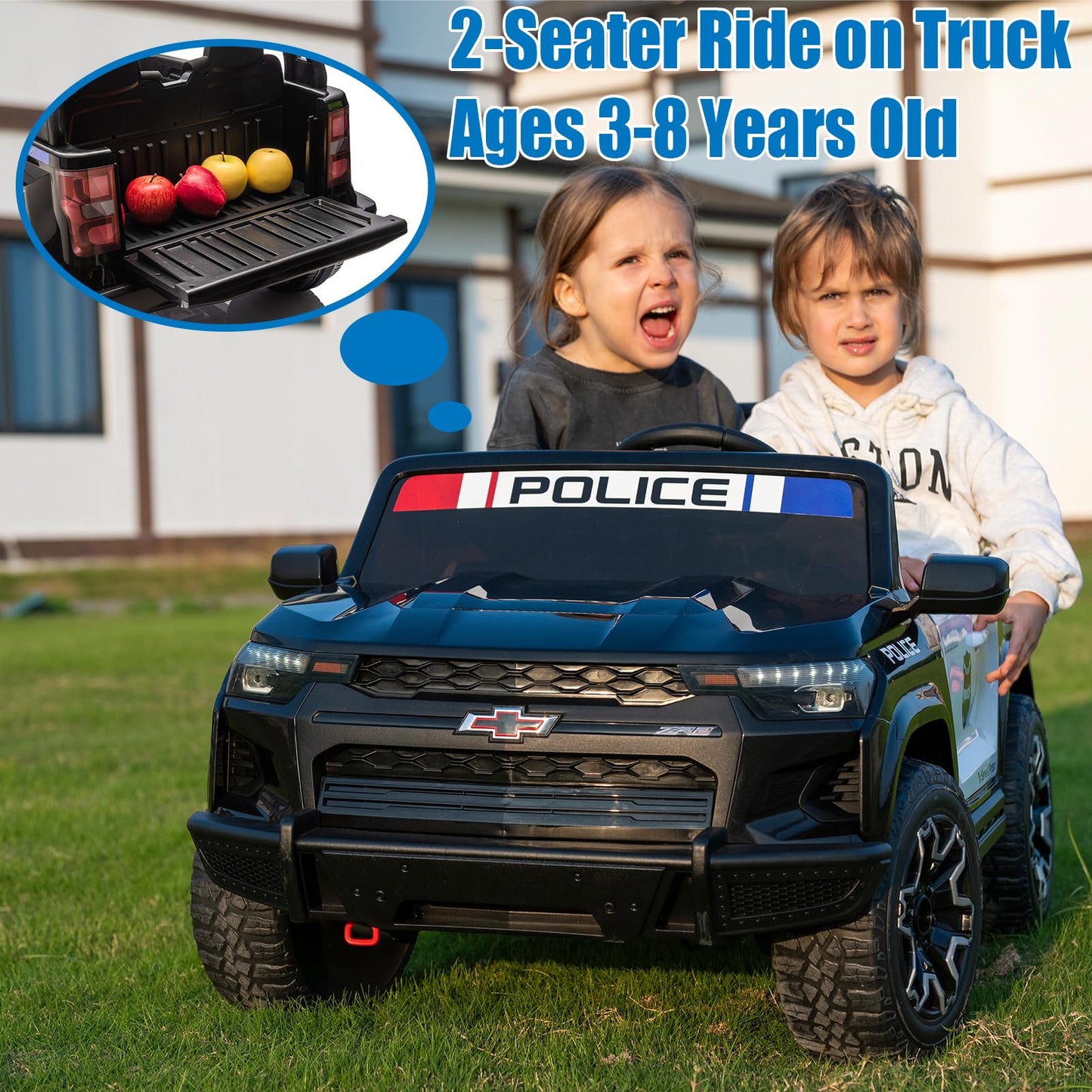 Nitoess Police Car Ride On, 24V 4WD Kids Car Licensed Chevrolet Colorado, Toddler Car Ride on 2-Seater with Parent Remote, Police Ride on Toy with Music, Alarm Lights