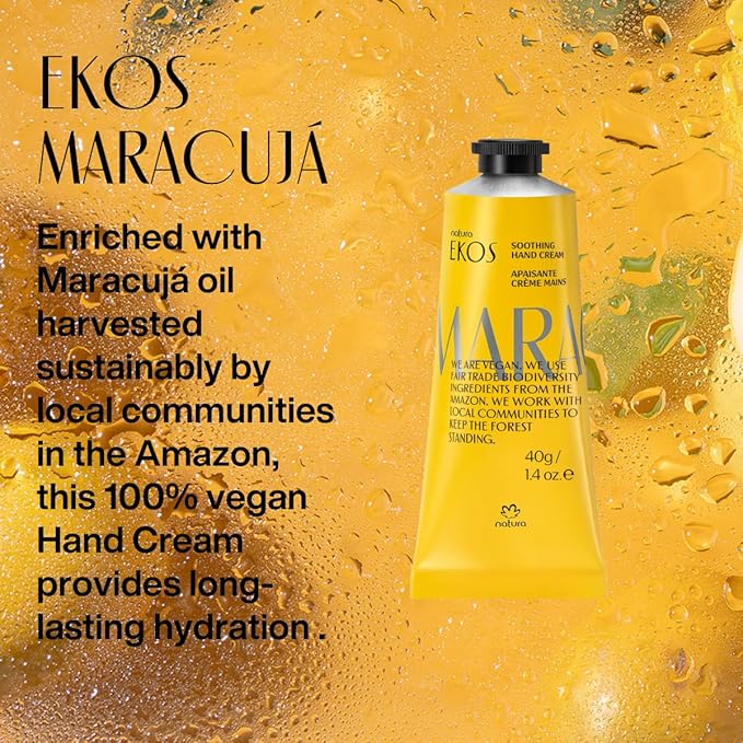 Natura - Ekos Passion Fruit Hand Cream - Calming Balm - Fast Absorption - 24-Hour Deep Hydration Skin Moisturizer - Vegan Skin Care - Brazilian Beauty Secrets - Self Care & Body Care - 1.41oz (40g)