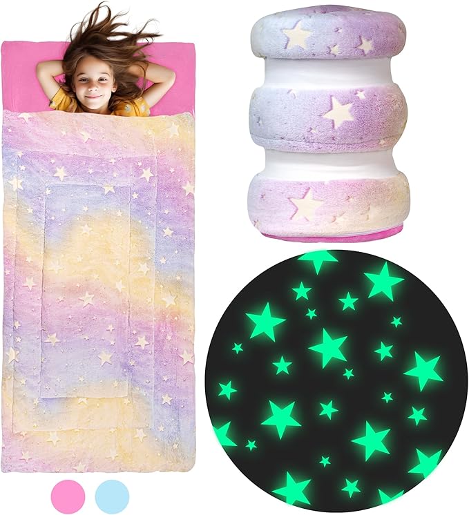 Kids Sleeping Bag for Boys & Girls - Glow in The Dark for Ages 3+, Large With Pillow Pocket, Extra Soft Toddler Blanket (6...