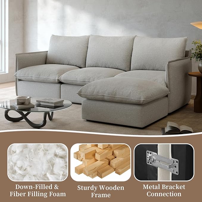 Gtilzria Waterproof Cloud Sectional Sofa for Living Room,High Backrest Down Filled Couches,5 Seater Oversized Modular V-Shaped Sofa,Detachable Couch Covers,Light Grey