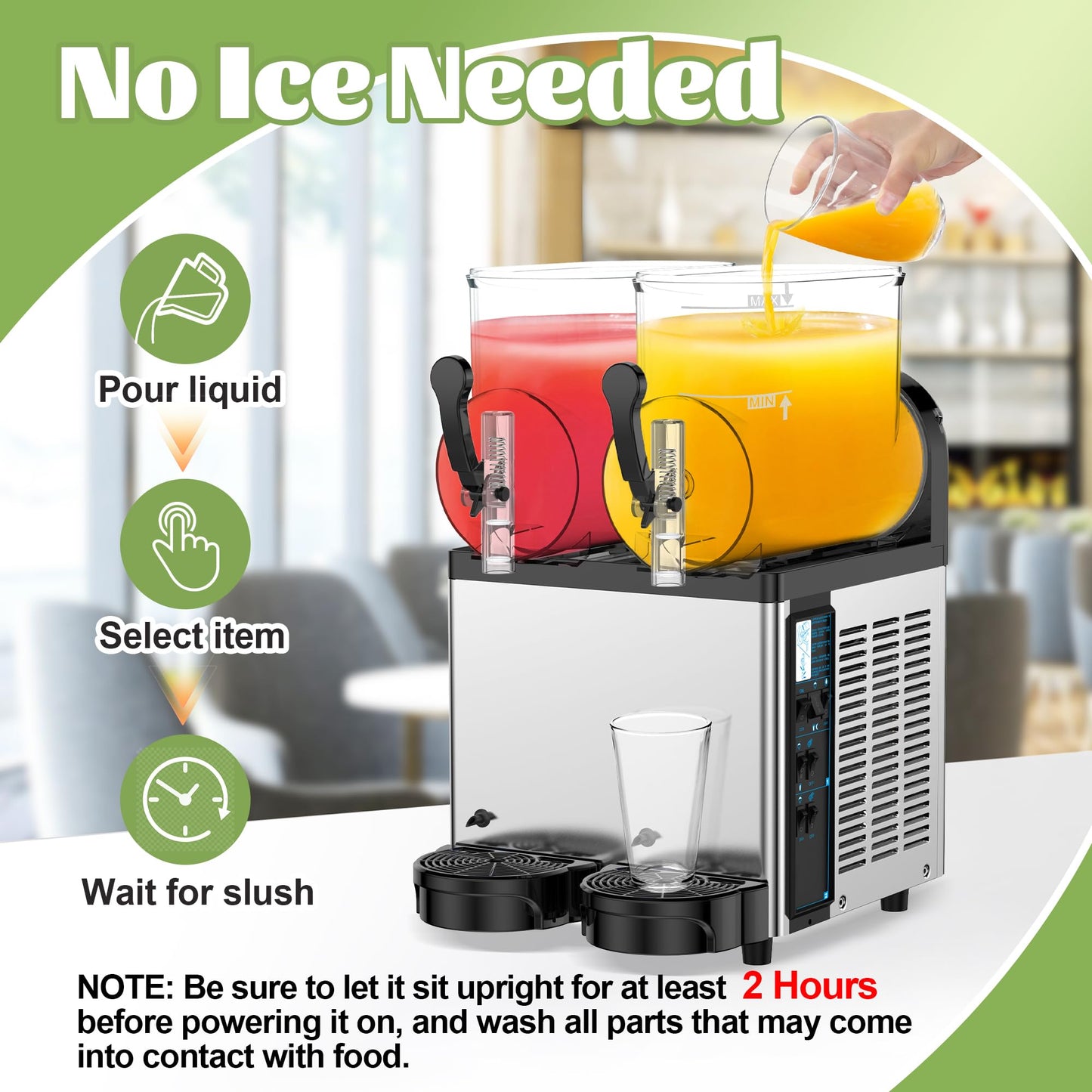 Commercial Slushie Machine 12Lx2 Tank, Slushy Machine Slush Maker 24L, Frozen Drink Maker for Cocktail Margarita Smoothie Milkshake, No Ice Needed, Restaurant Bar Cafés