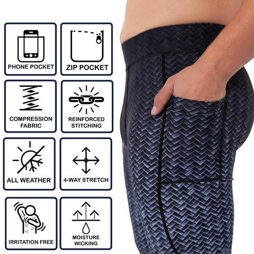 Kapow Meggings Performance Range - Mens Compression Leggings with Pockets for Sports, Athletic Workout Leggings (Carbon Fiber 1, M)
