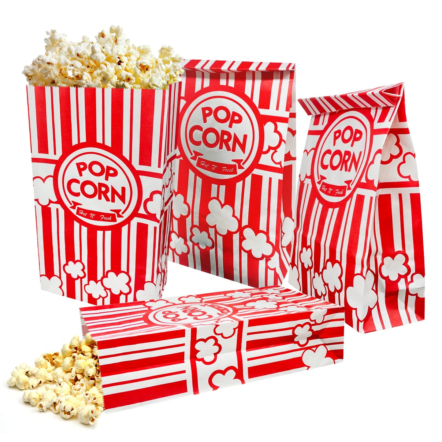 YESMONA 50 Pcs Flat Bottom Popcorn Bags, 2 oz Paper Popcorn Bags for Family Movie Night Baseball Themed Carnival Christmas Birthday Party