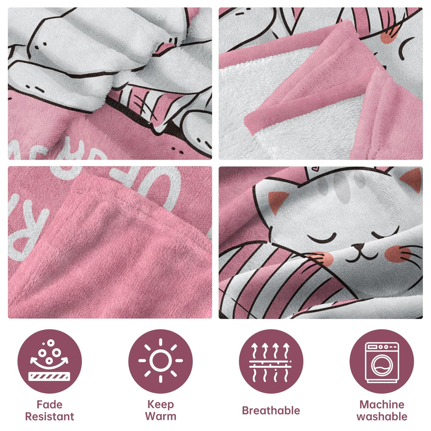 GoMelley Funny Gift for Wife from Husband, Wife Birthday Gift Ideas, Cute Cat Pink Flannel Blanket, Wedding Anniversary Romantic Gifts for Women, Christmas Valentines Day Gifts for Her, 60”× 50”（Pink）