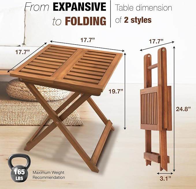 GREEN ALLUVIUM Folding Wooden Side Table – Premium Portable Foldable Table for Outdoor & Indoor Use, Patio, Camping & Small Spaces – Perfect with Adirondack Chairs – Golden Teak Finish