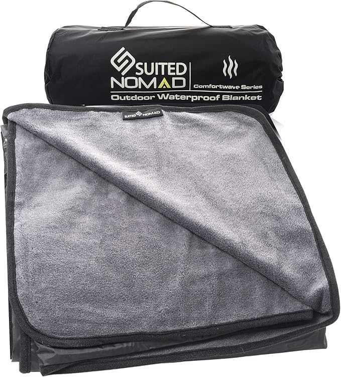 SUITEDNOMAD Large Waterproof Outdoor Stadium Blanket, Windproof and Warm Extra Thick Fleece or Quilted Sherpa, Great for C...