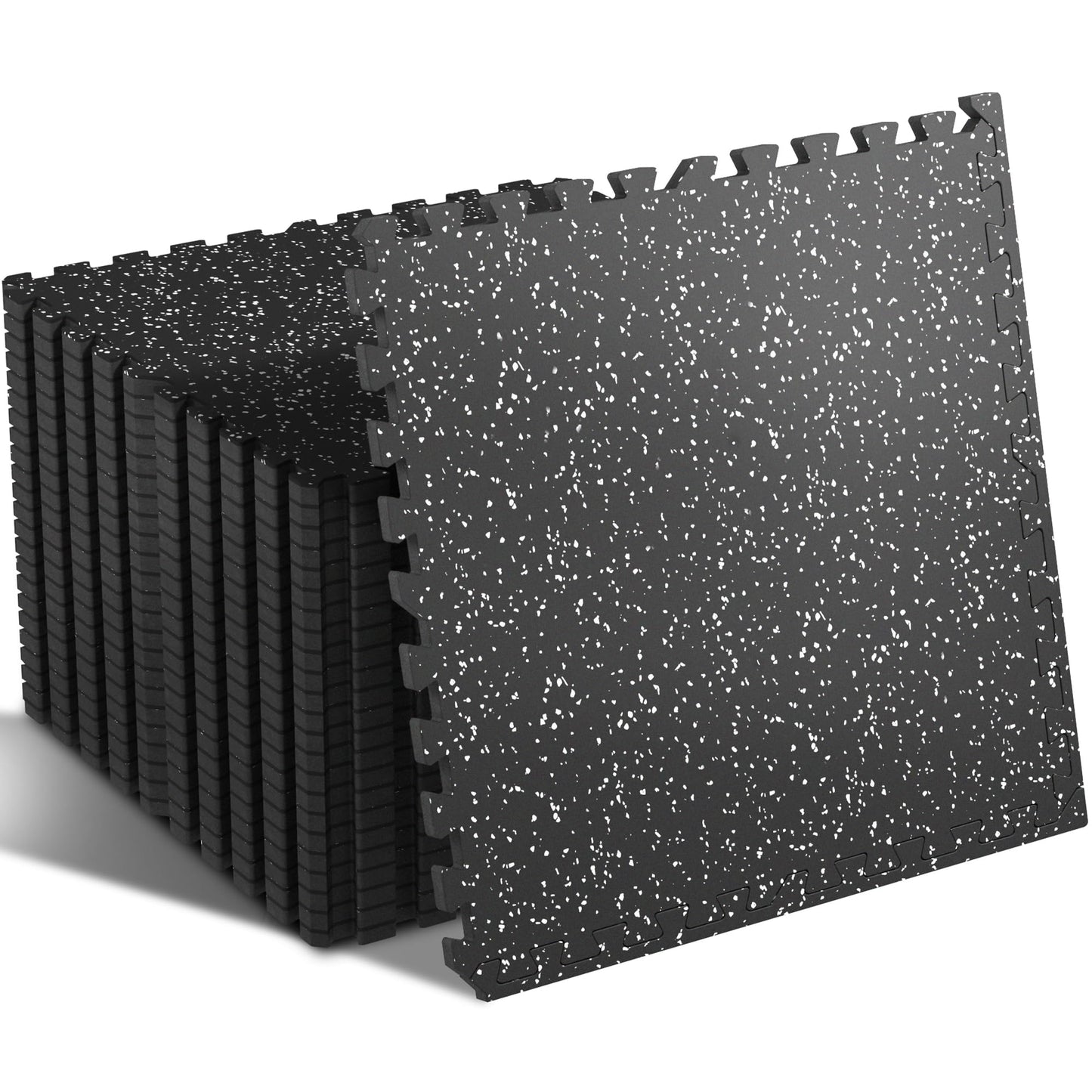 SUPERJARE 0.4 Inch Gym Flooring for Home Gym, 24 Tiles Gym Floor Mat with Heavy Duty Rubber Top, Interlocking Rubber Flooring Mats, 24"" x 24"" Workout Exercise Equipment Mats (96 sqft), Black/Grey